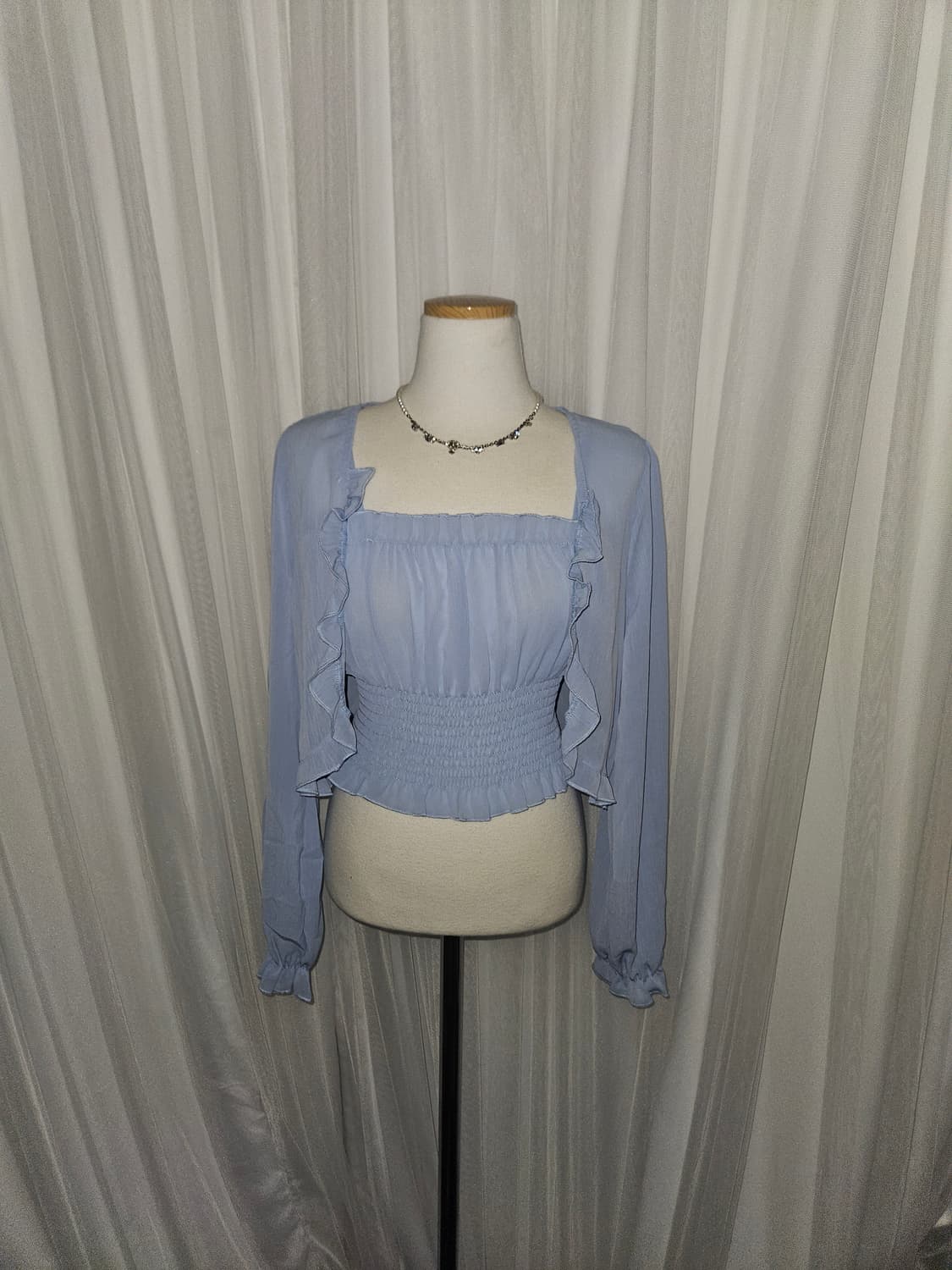 grl 빈티지🦋 드리미 블루 셔링 나시 가디건 세트 상품이미지2