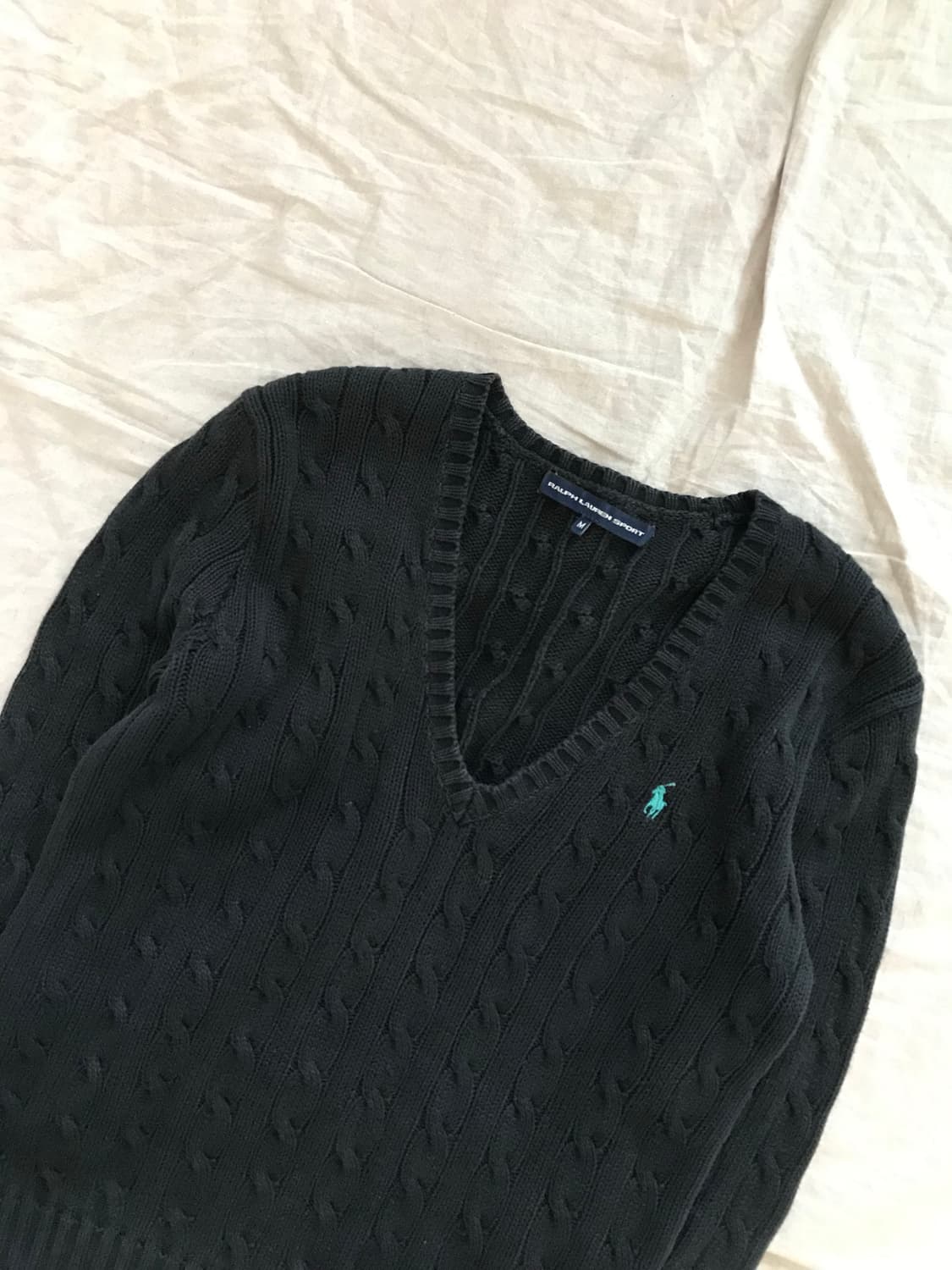 폴로 랄프로렌 포니로고 블랙 브이넥 케이블 니트 상품이미지6