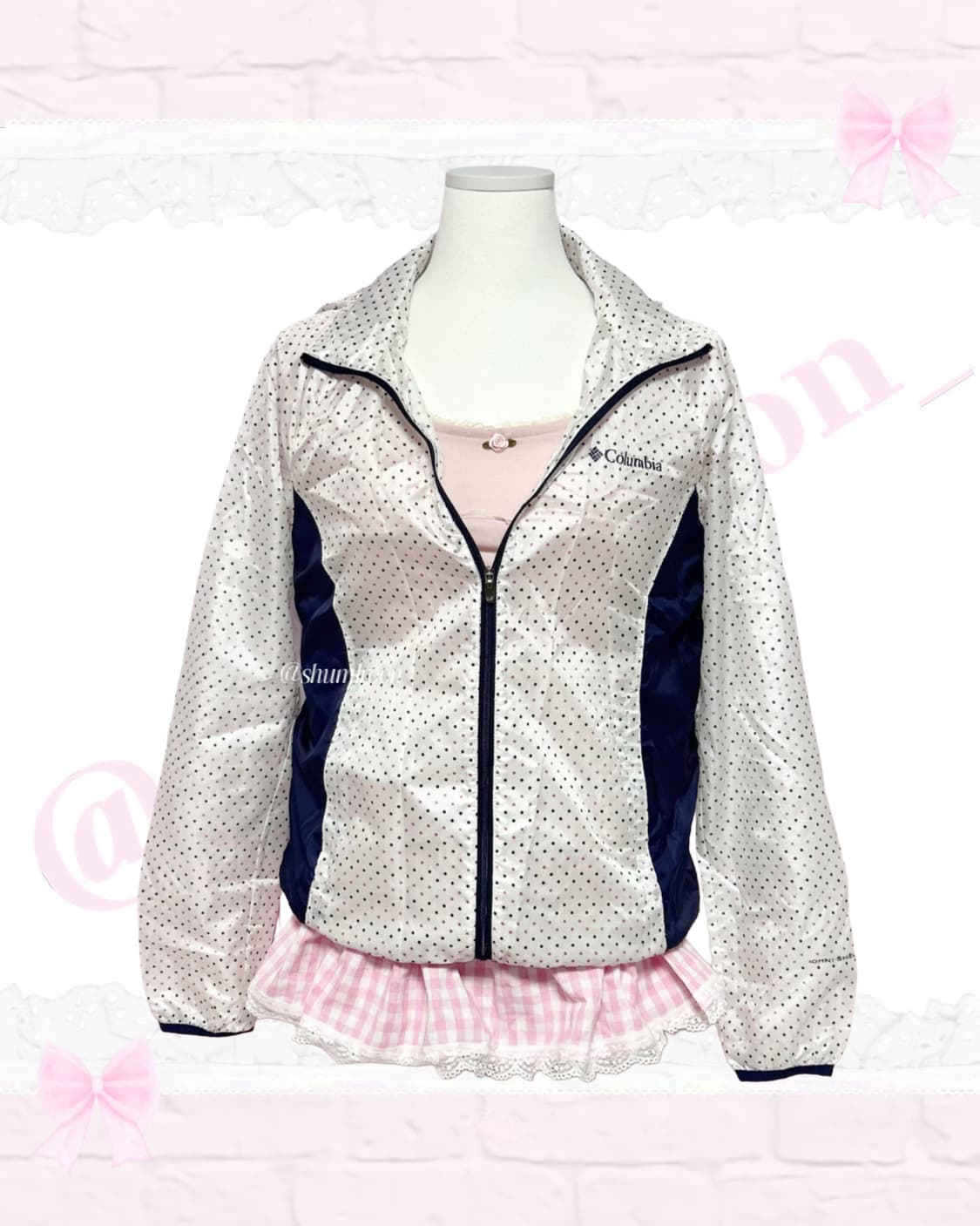 컬럼비아 핑크네이비 도트 바람막이 상품이미지1