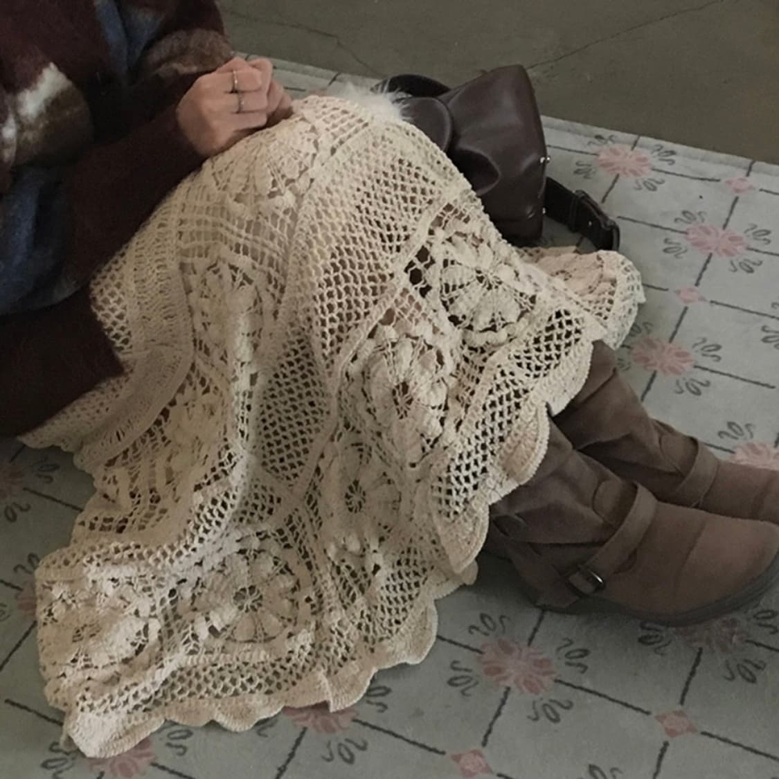 뜨개 크로셰 디자인 롱 스커트 상품이미지1