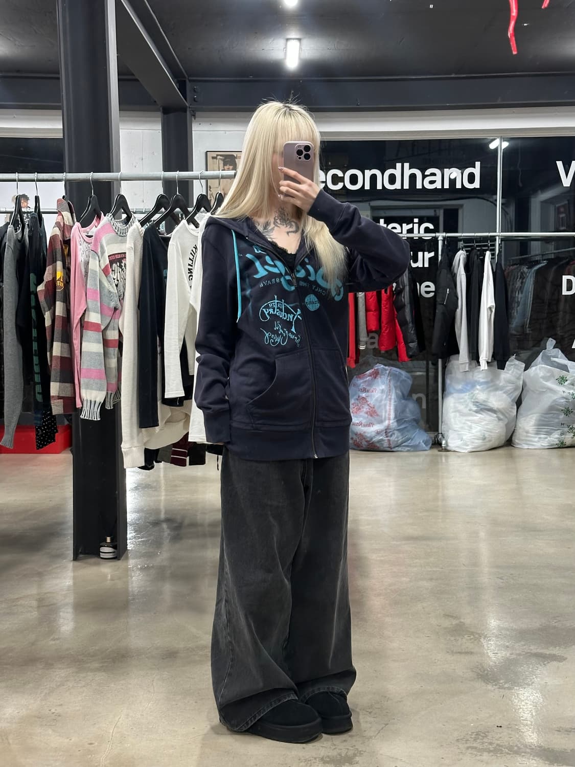 디젤 프린팅 코튼 후드 집업 상품이미지2