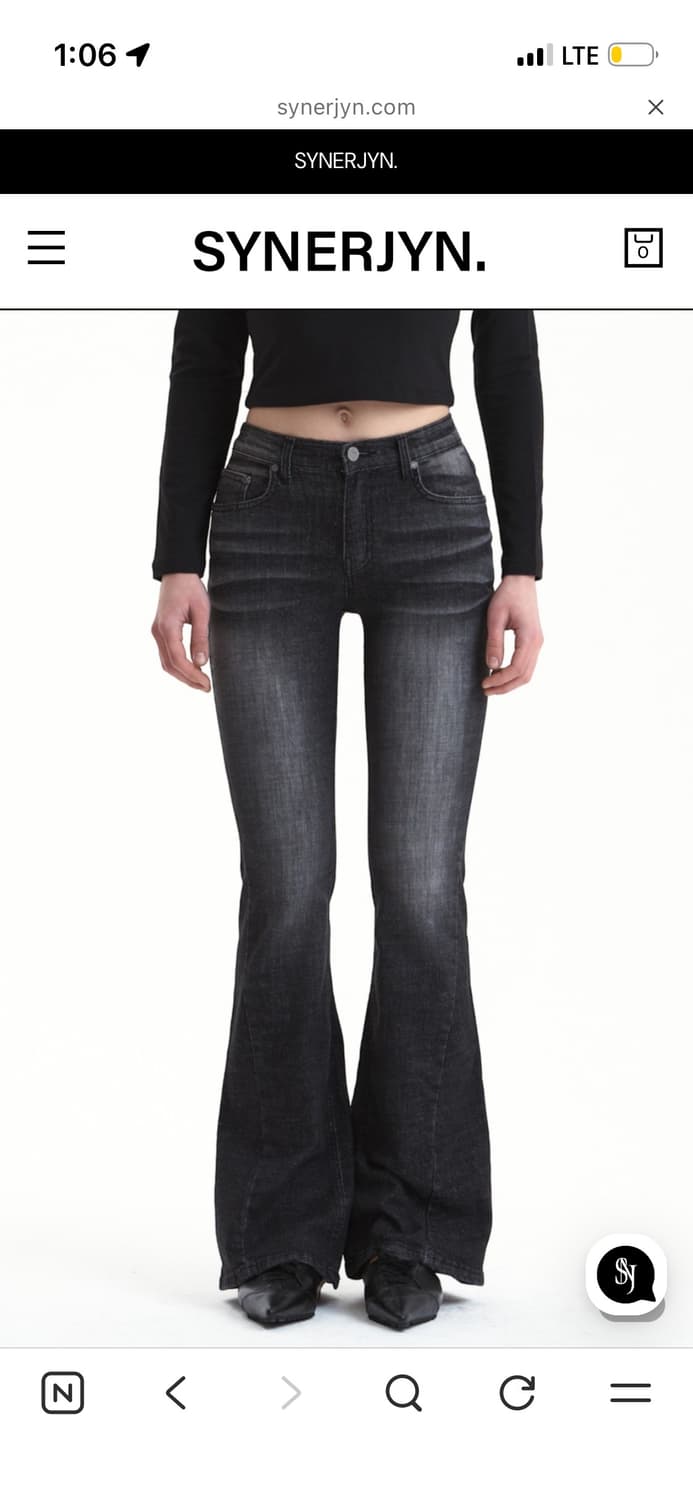 시너진 캣워싱 데님 팬츠 블랙 (장원영 착용) 상품이미지1