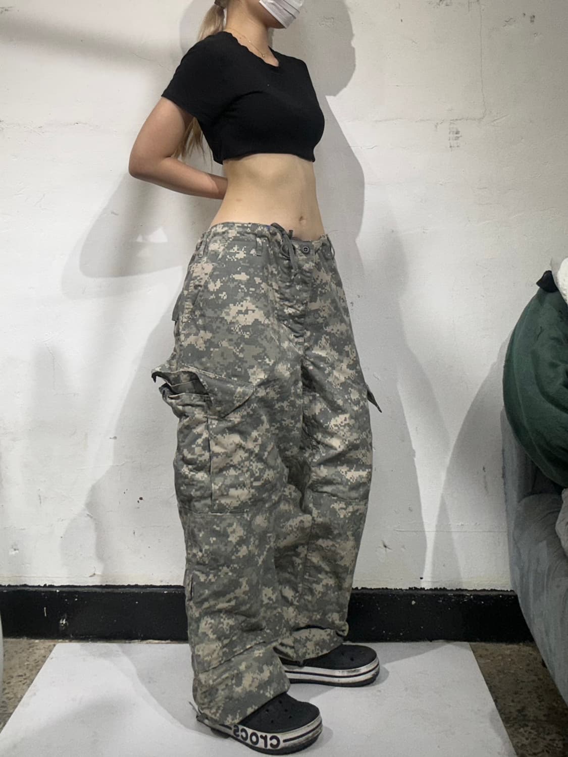 빈티지 카키 미군 밀리터리 와이드 카고 팬츠  상품이미지1