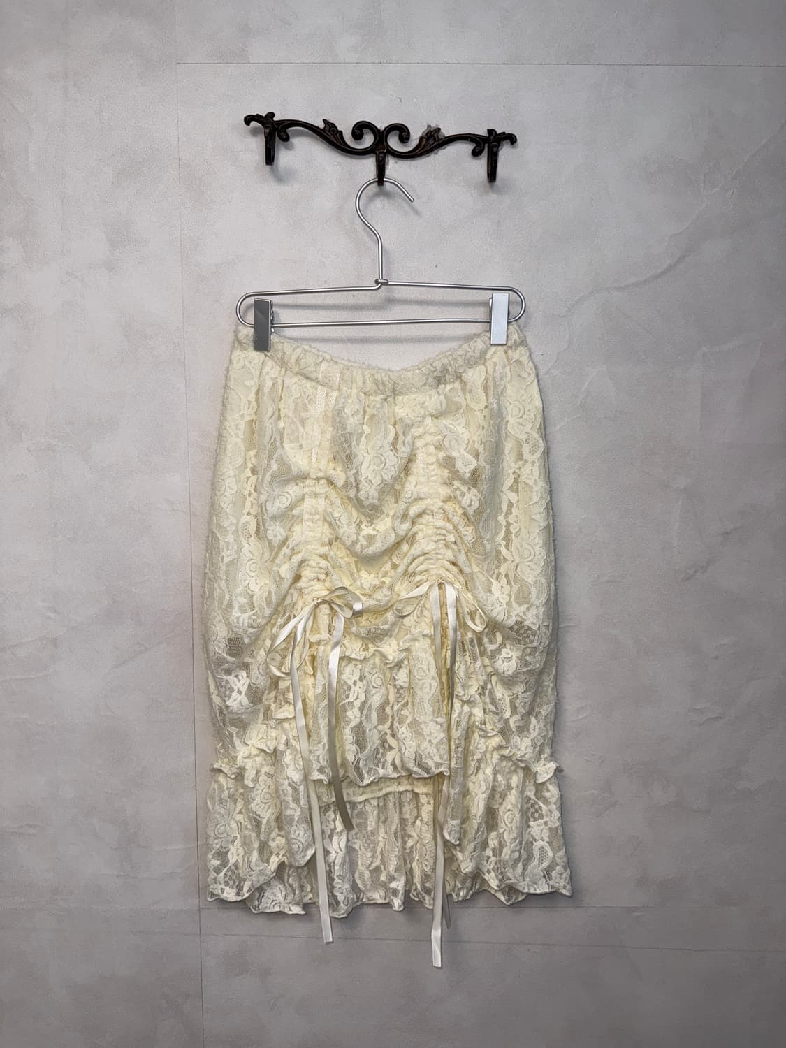 Ivory fairy floral lace shirring skirt 상품이미지1