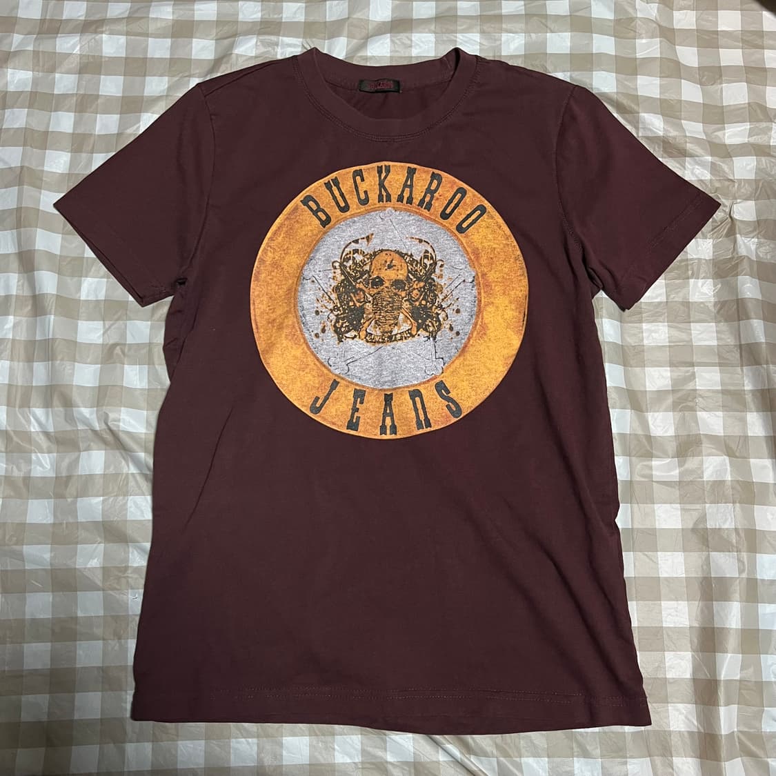 버커루 해골 프린팅 반팔 L 빈티지 스컬 반팔티 버건디 상품이미지1