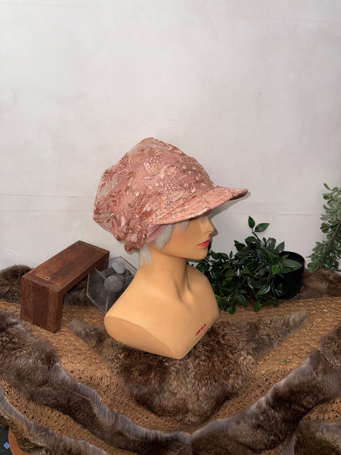 Pink oriental floral lace loose cap 상품이미지4