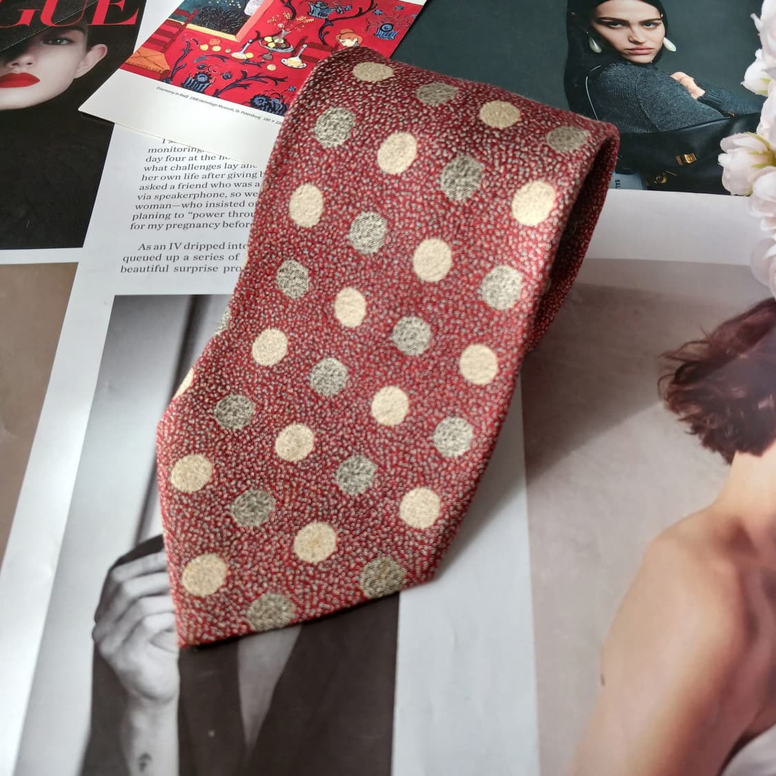 더반 실크 레드 도트 패턴 넥타이 9.5cm A등급 A19843 상품이미지4