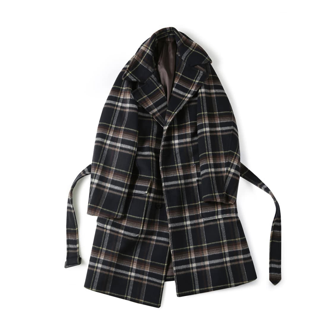 shirter 셔터 벨티드 울 체크 코트 네이비 상품이미지3