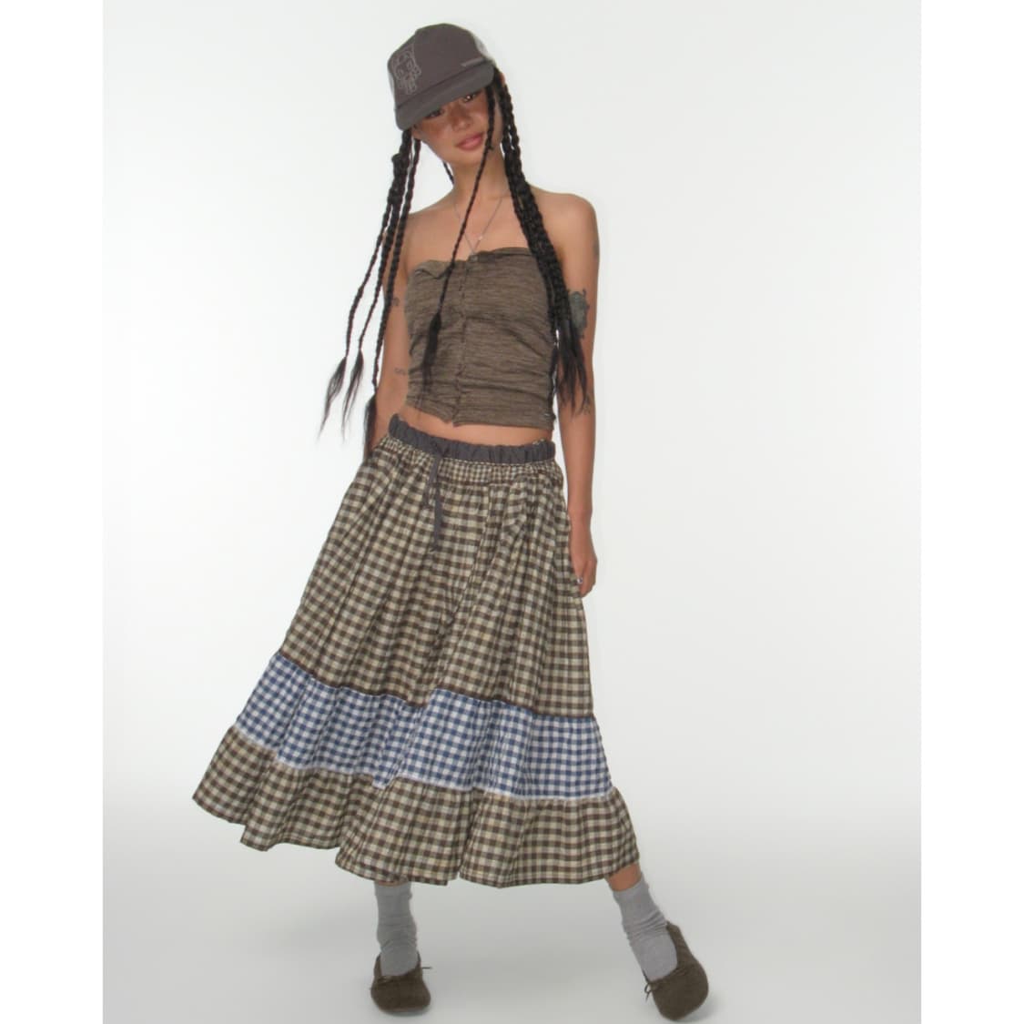 코이세이오 모리 체크 스커트 브라운 상품이미지5