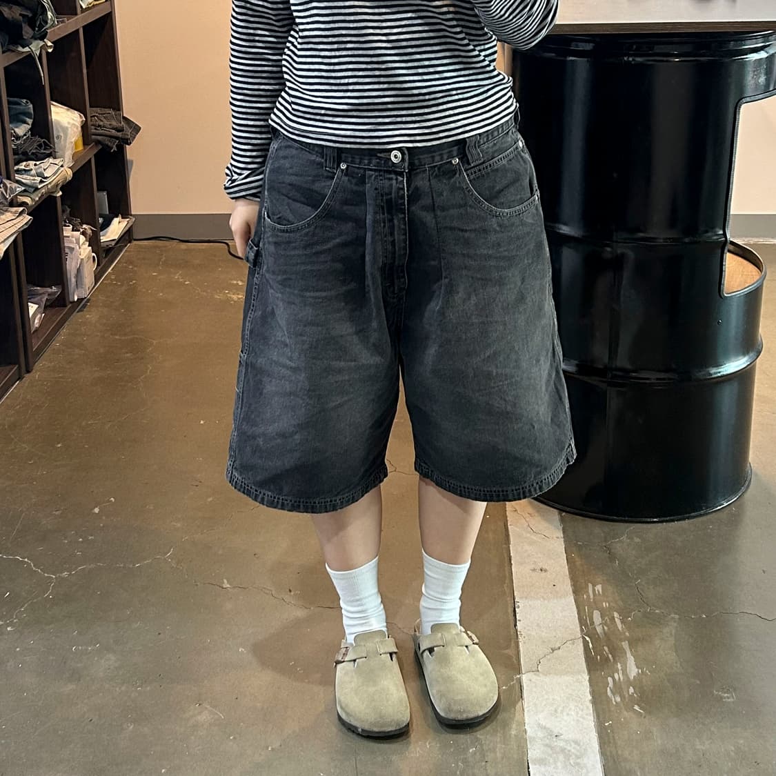 블랙 데님 버뮤다 팬츠 상품이미지5