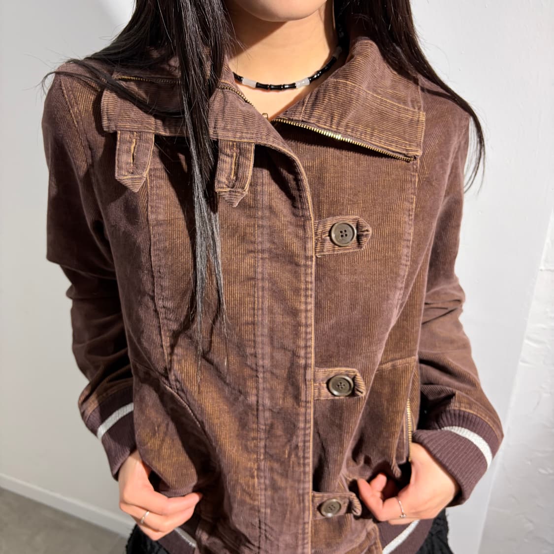 Enrico Coveri 브라운 코듀로이 단추 집업 자켓 상품이미지1