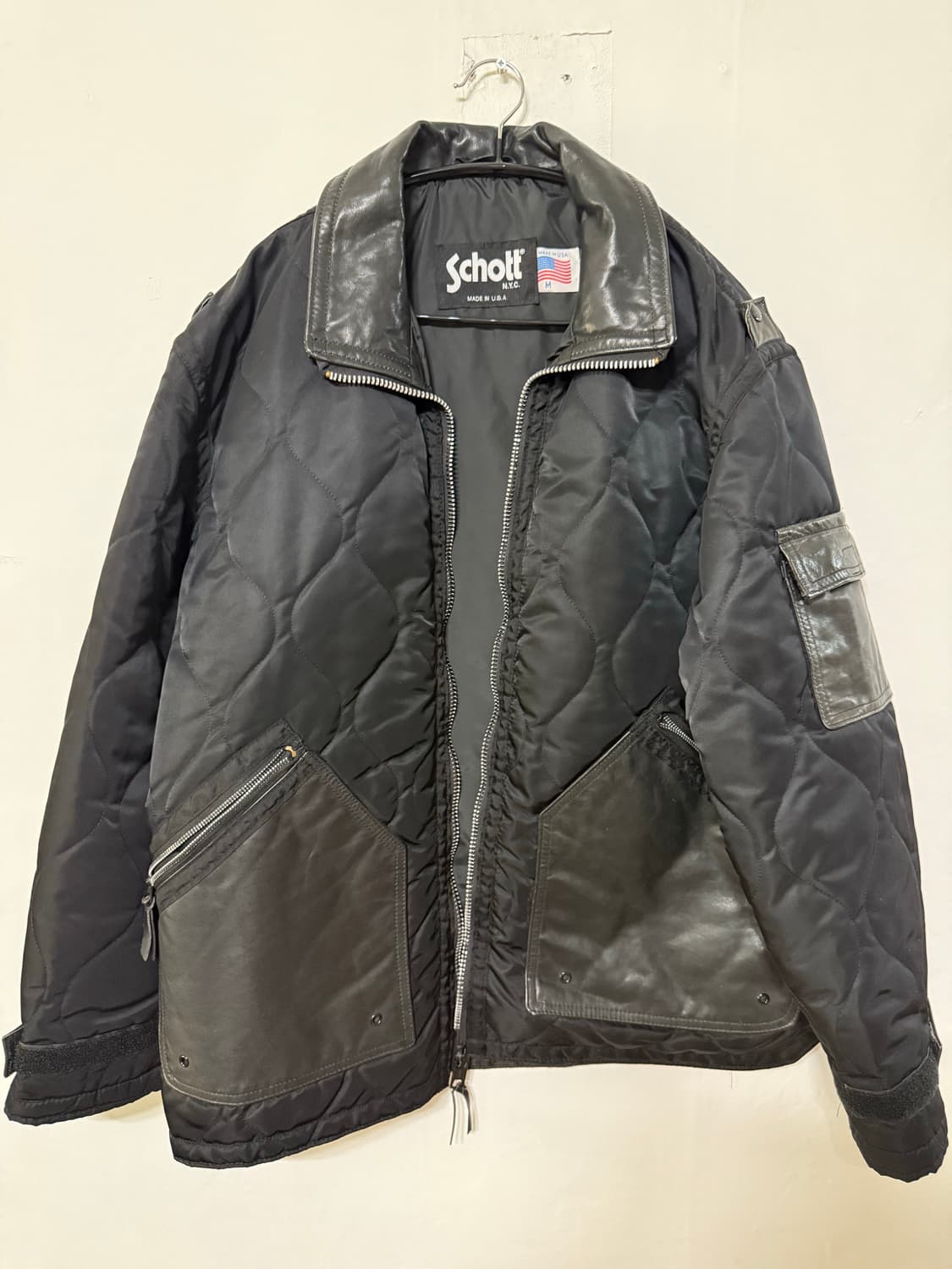 Schott NYC 퀼팅 레더 믹스 자켓 상품이미지1