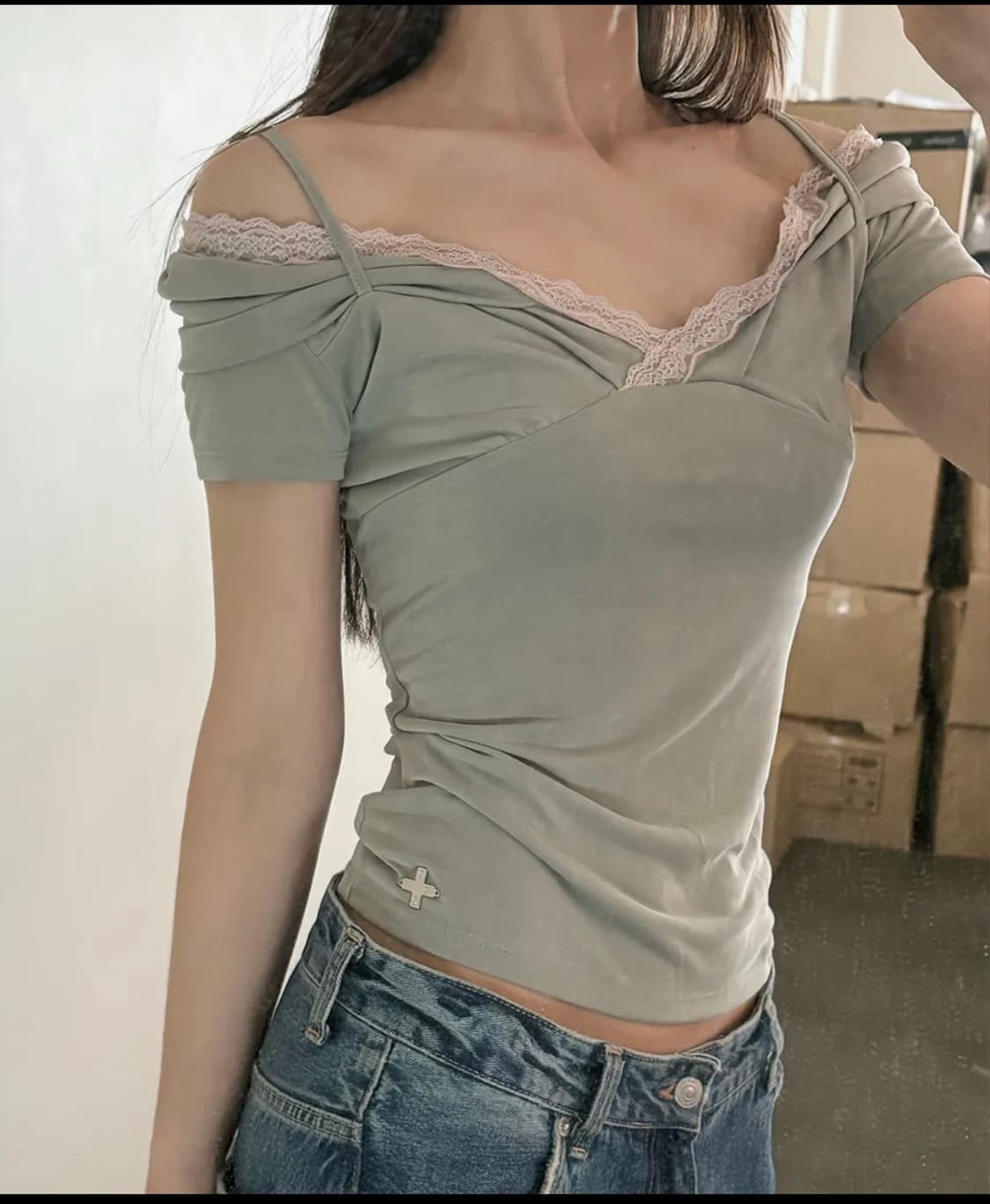 2000 아카이브스 Reya lace top khaki 상품이미지1