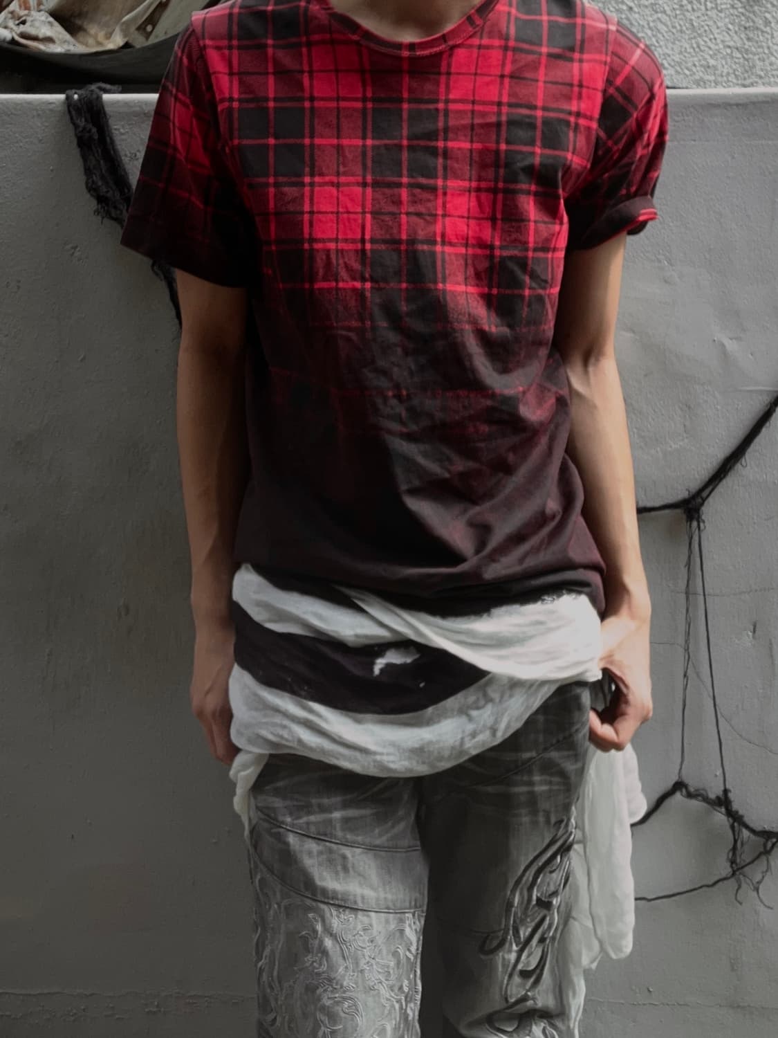 Vtg 00s 락시크 딥레드 체크 티셔츠 상품이미지1