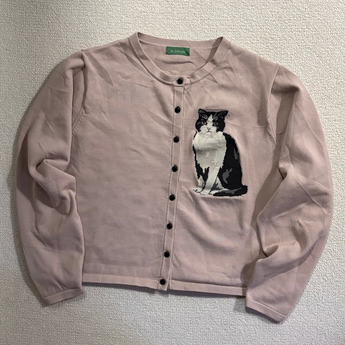 일본빈티지 하구미 모리걸 핑크 고양이 니트가디건 상품이미지1