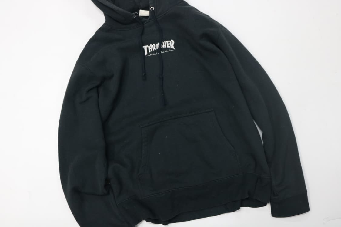 THRASHER 트래셔 빈티지 로고 자수 블랙 후드티 L 상품이미지3