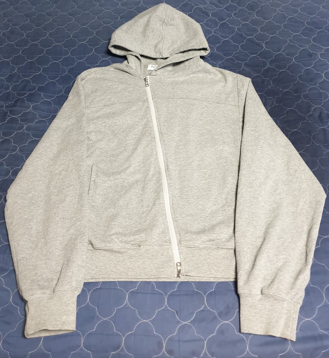 인템포무드 스큐 투웨이 사선 코튼 후드집업 그레이 (L) 상품이미지4