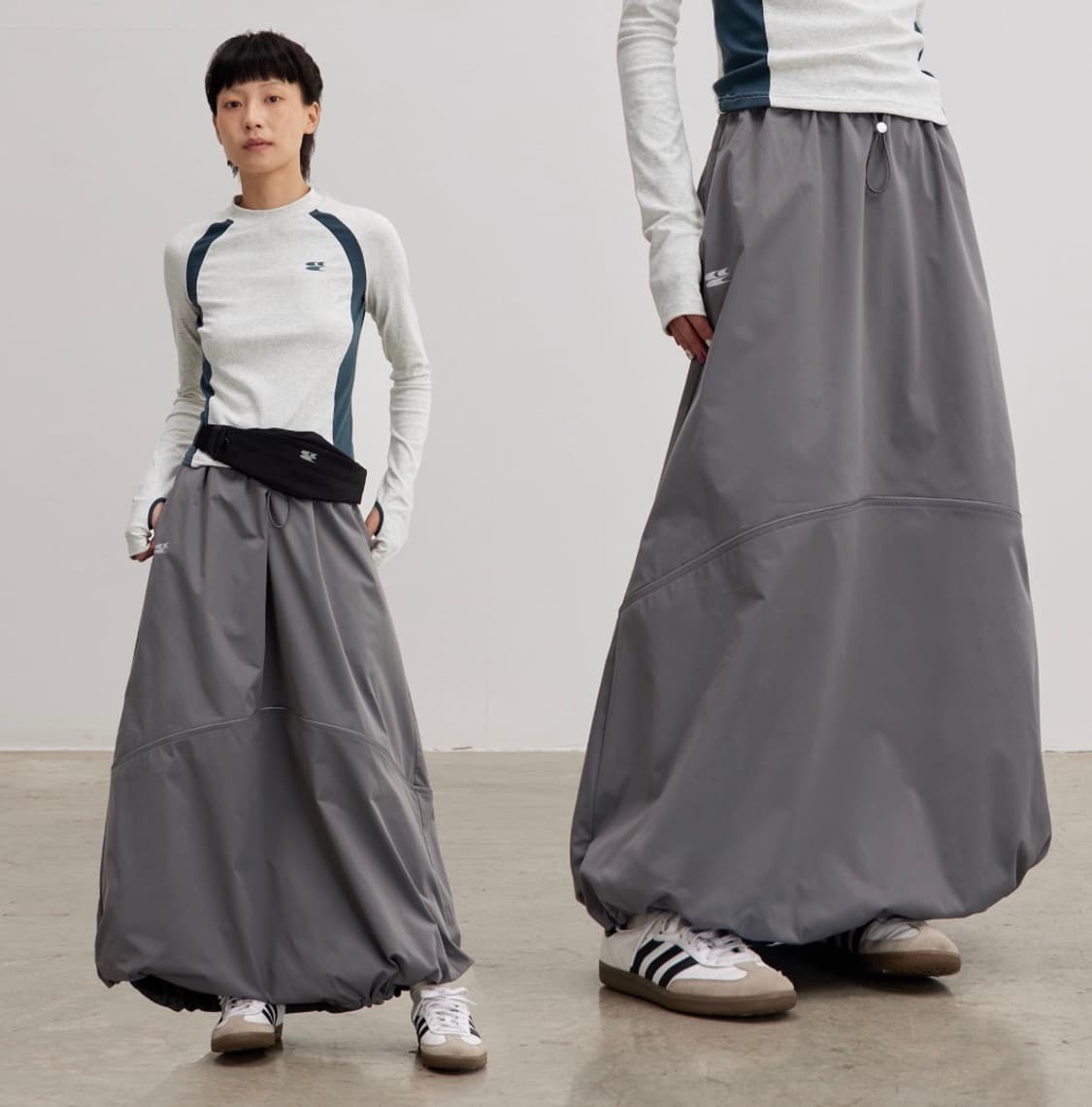 크라잉센터 실버 그레이 반사 스포티 튤립 맥시 스커트 와이드 스커트 치마 상품이미지1