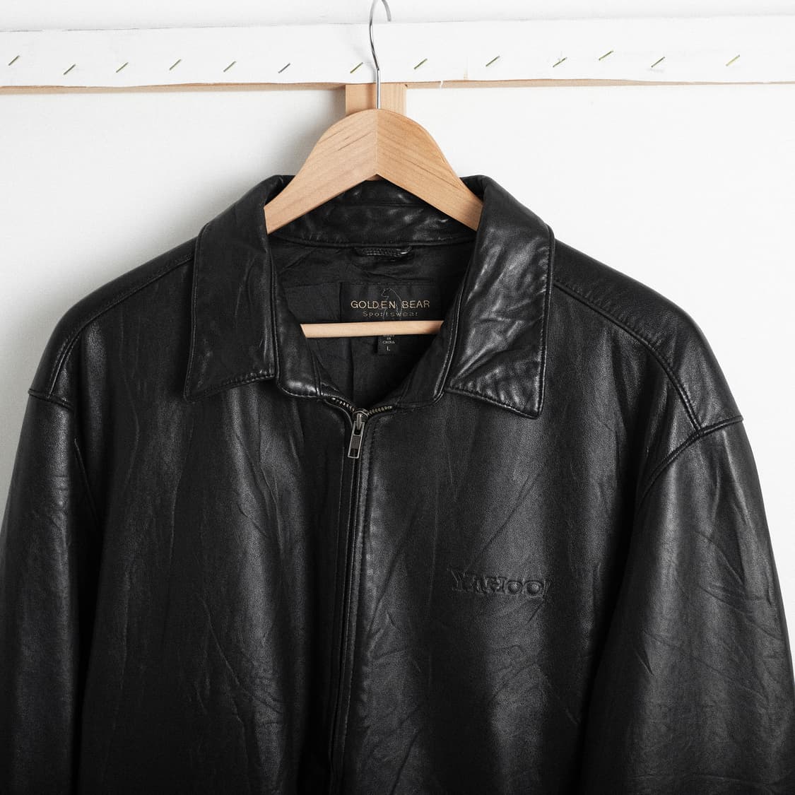 골든베어 야후(Yahoo)별주 블랙 레더 자켓 L(105)사이즈 상품이미지5