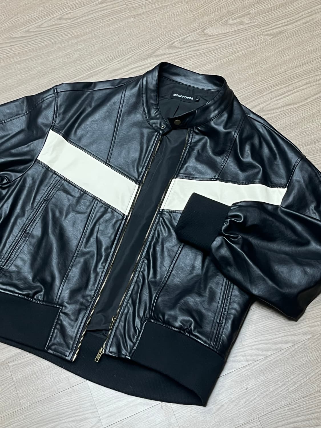 오버핏 배색 차이나카라 가죽자켓 상품이미지2