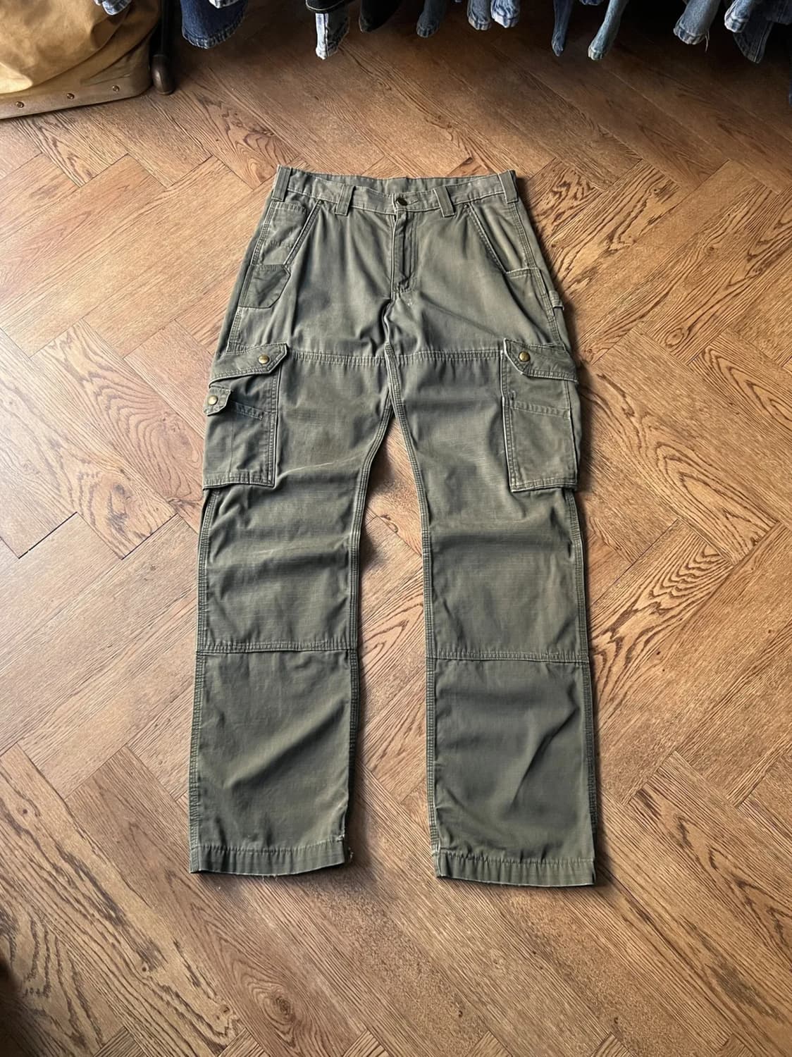 [31]칼하트 USA 모스그린 립스탑 더블니 워크 카고 팬츠 상품이미지1