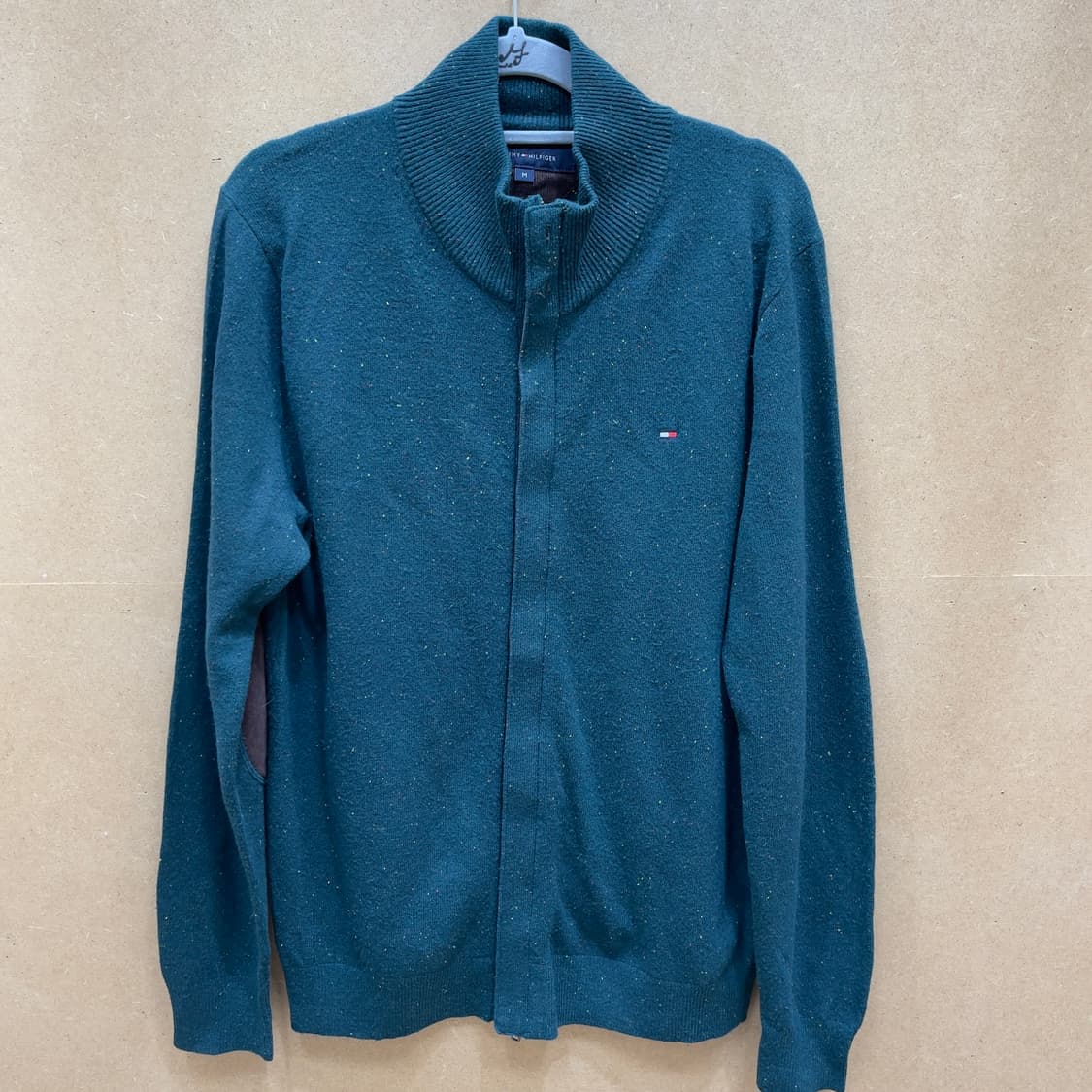 타미힐피거 코듀로이 팔꿈치 패치 니트 집업 상품이미지1