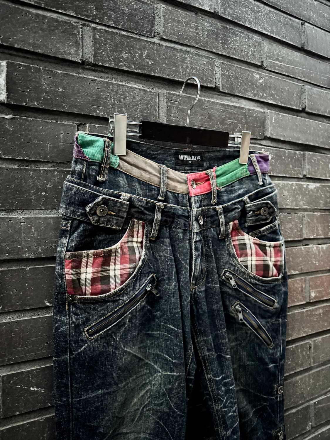 Double belt check patchwork denim shorts 상품이미지3