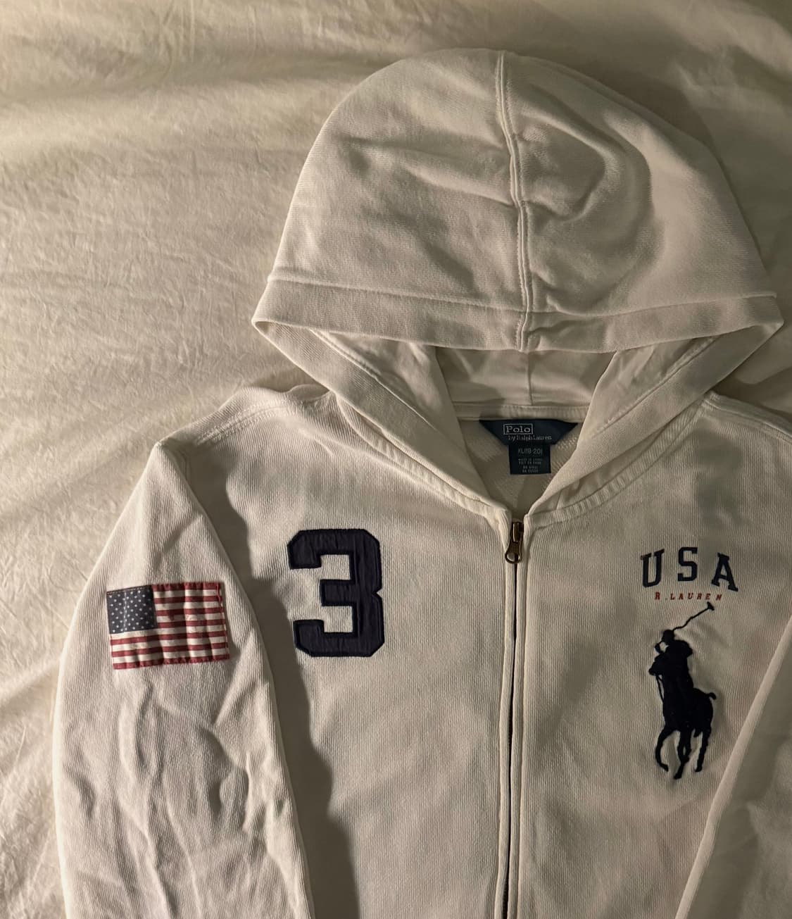폴로 빅포니 성조기 후드집업 화이트 상품이미지1