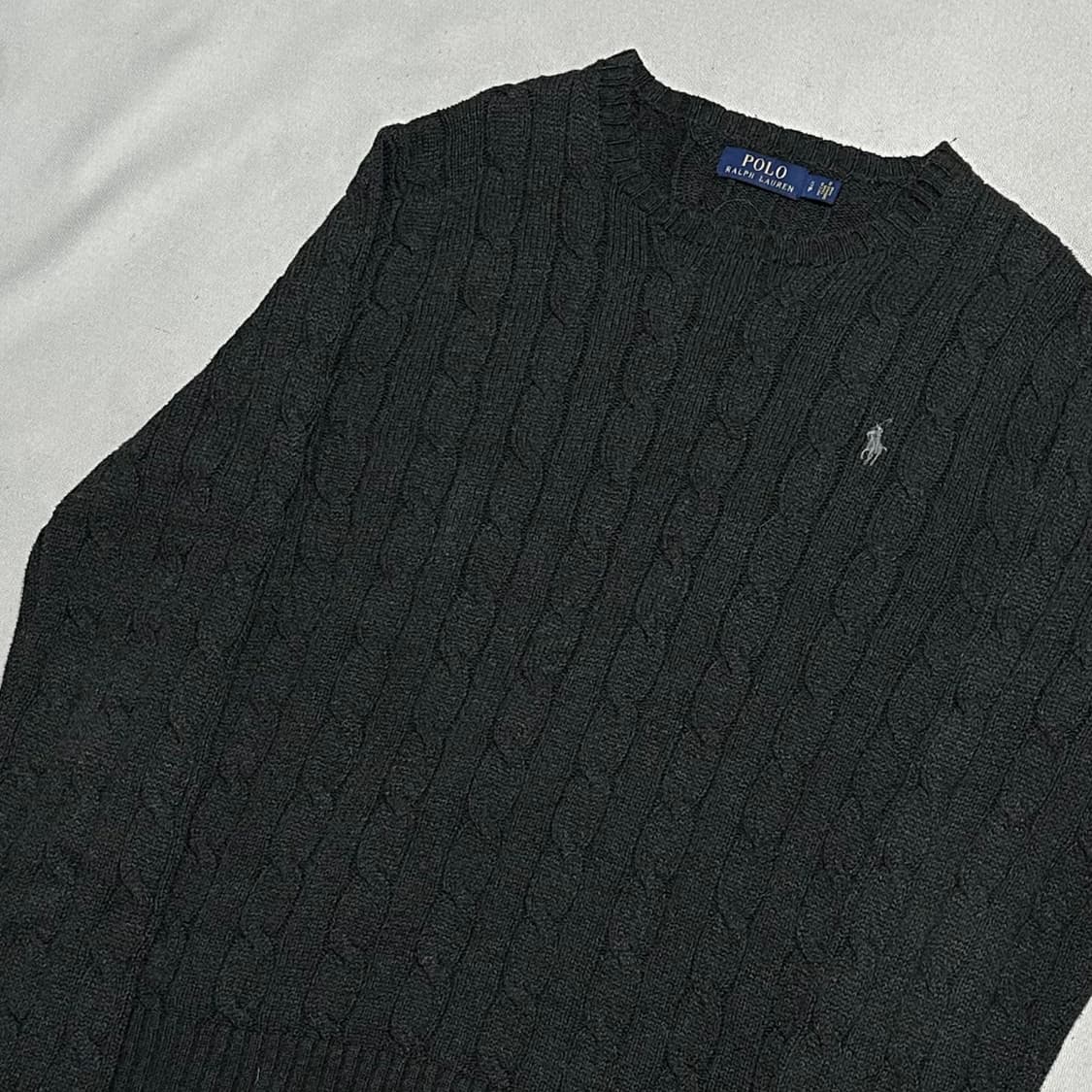 S 폴로랄프로렌 코튼 케이블 라운드넥 차콜 니트 상품이미지1