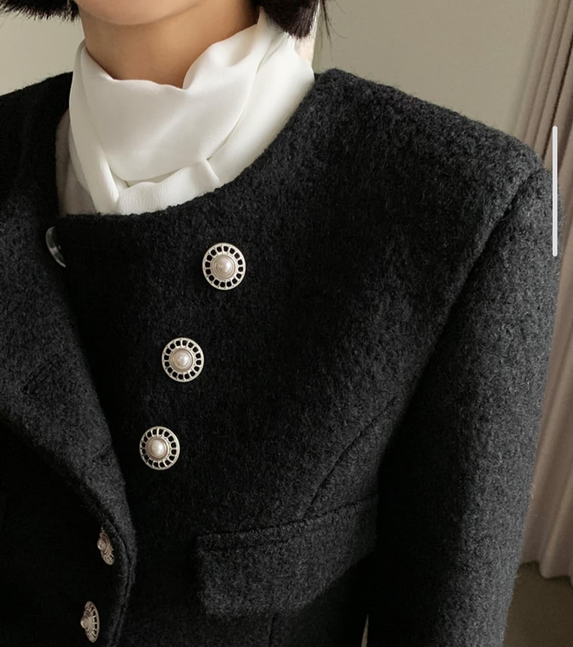 VERDI 블랙 부클 트위드 진주 버튼 자켓 44~날씬55  상품이미지8