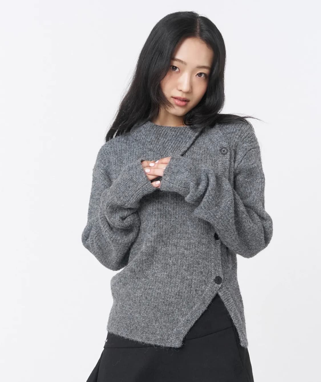 미세키서울 품절템 side button knit grey 니트 시크모던 상품이미지1