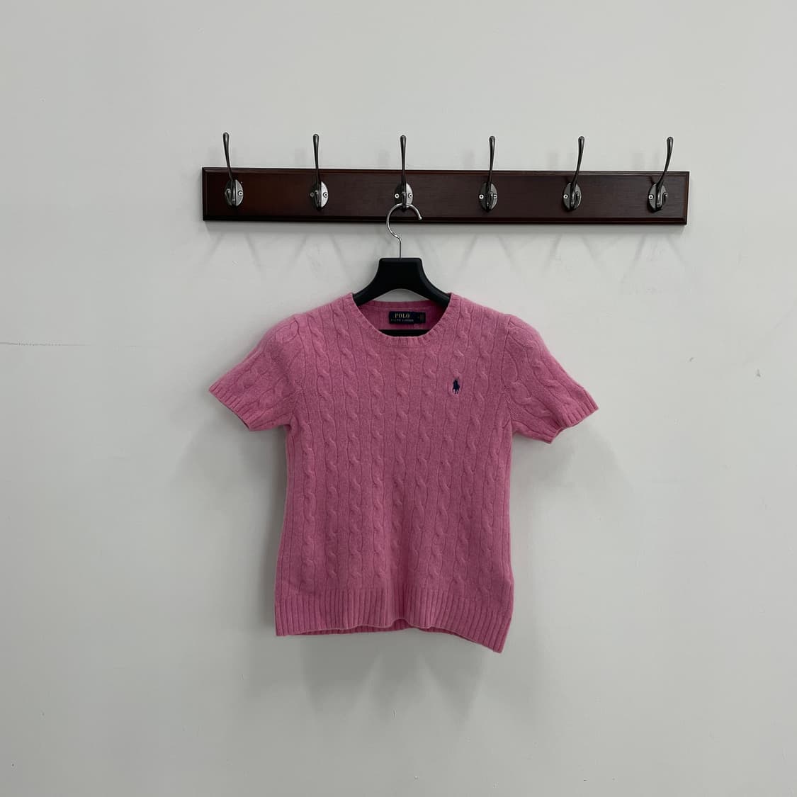 폴로 랄프로렌 캐시미어 블랜드 케이블 꽈베기 핑크 반팔 니트 상품이미지1