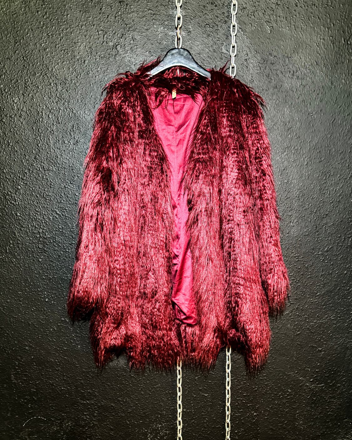 Burgundy long hair fur jacket 상품이미지6