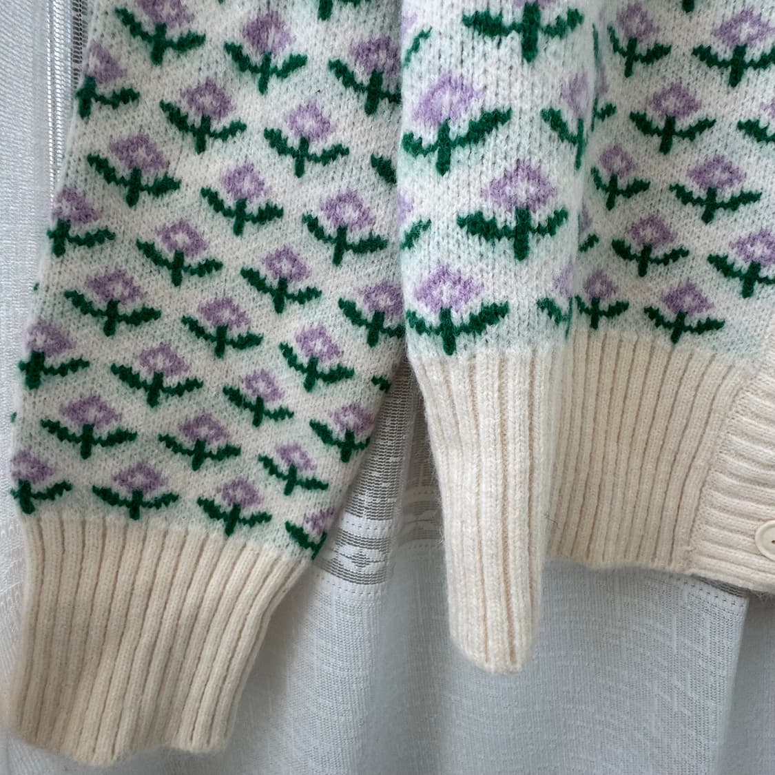 아이보리  연보라 꽃무늬 니트 가디건 상품이미지3