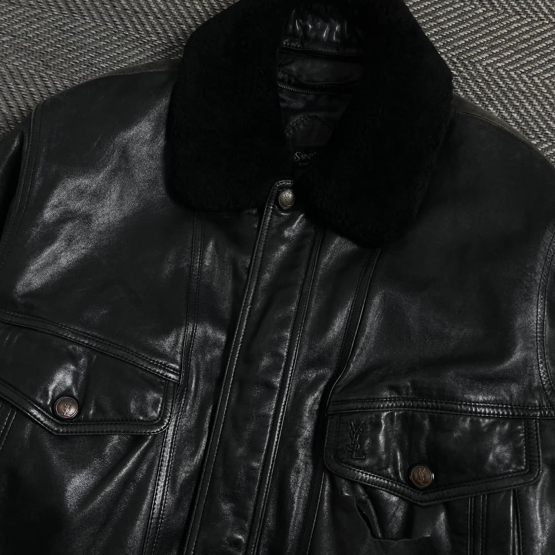 YSL 입생로랑 아카이브 퍼 트리밍 양가죽 봄버 레더 자켓 y 4440 상품이미지4