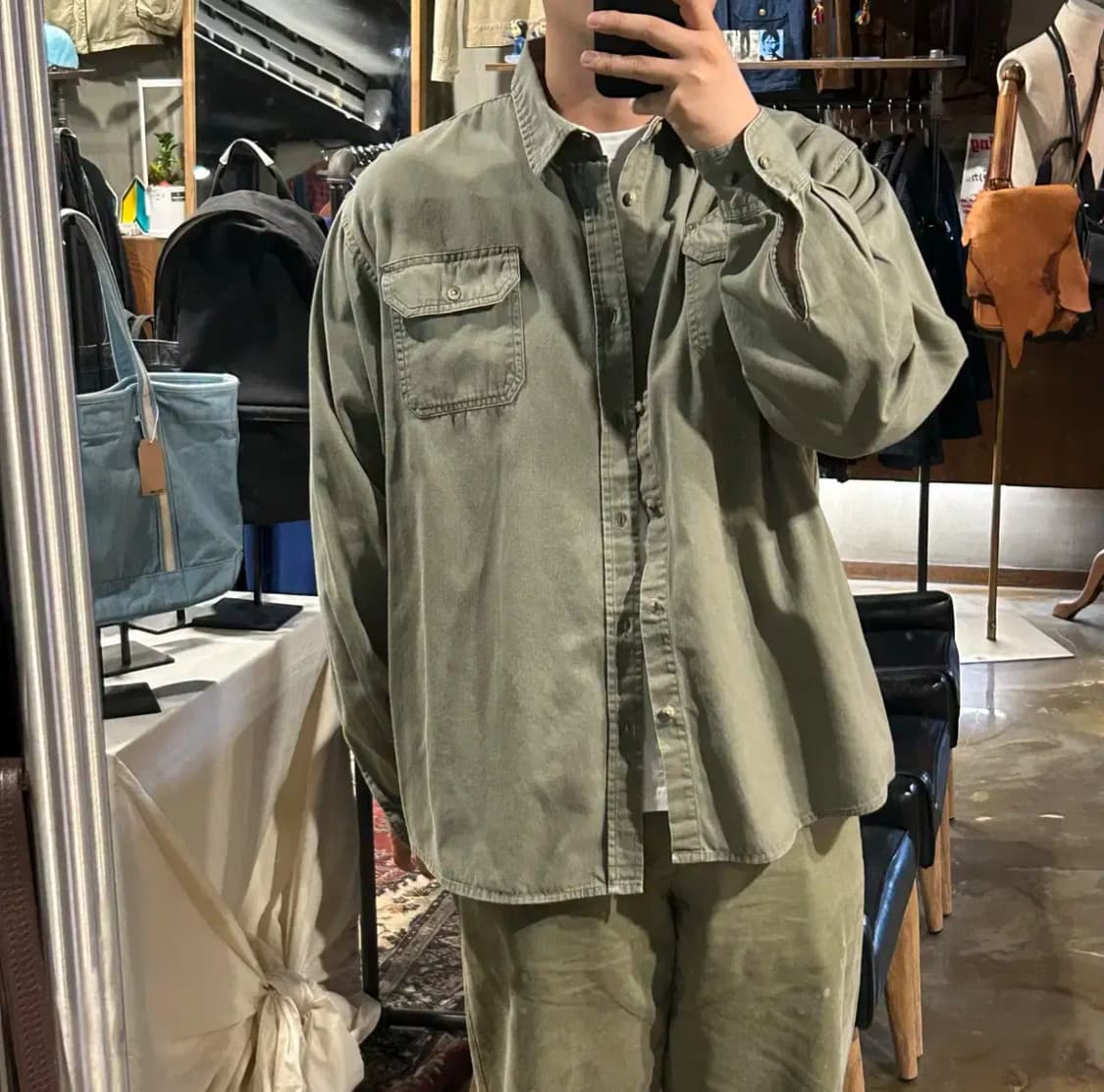 XL) Wrangler 랭글러 투포켓 워크웨어 코튼 셔츠 올리브 상품이미지8