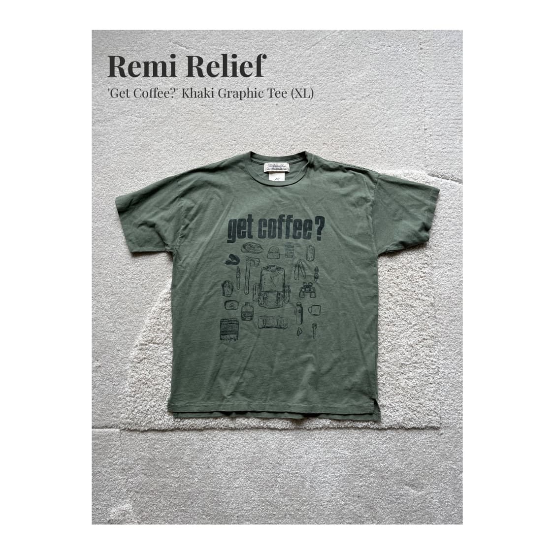 Remi Relief 카키 get coffee? 그래픽 티셔츠 (XL) 상품이미지1