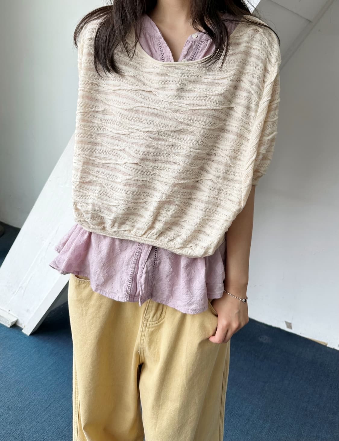 Loose gauge knit fabric wide top 상품이미지6