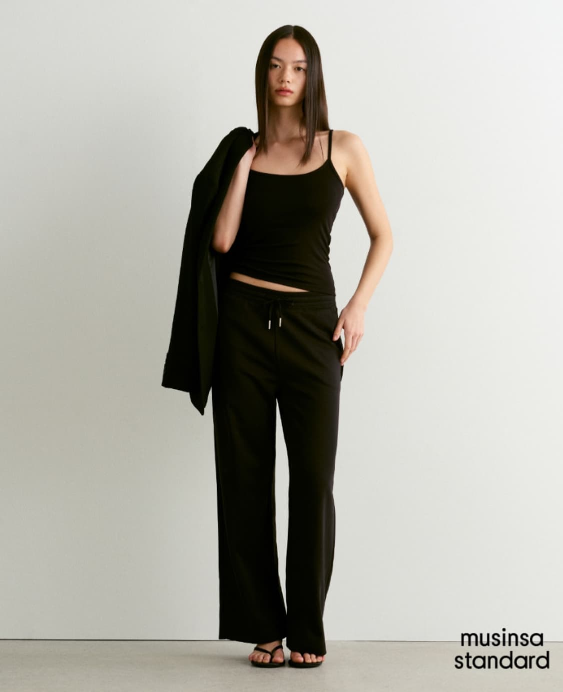 새상품) 무신사 스탠다드 우먼즈 플랫 테리 스웨트 트레이닝 팬츠 블랙 상품이미지1