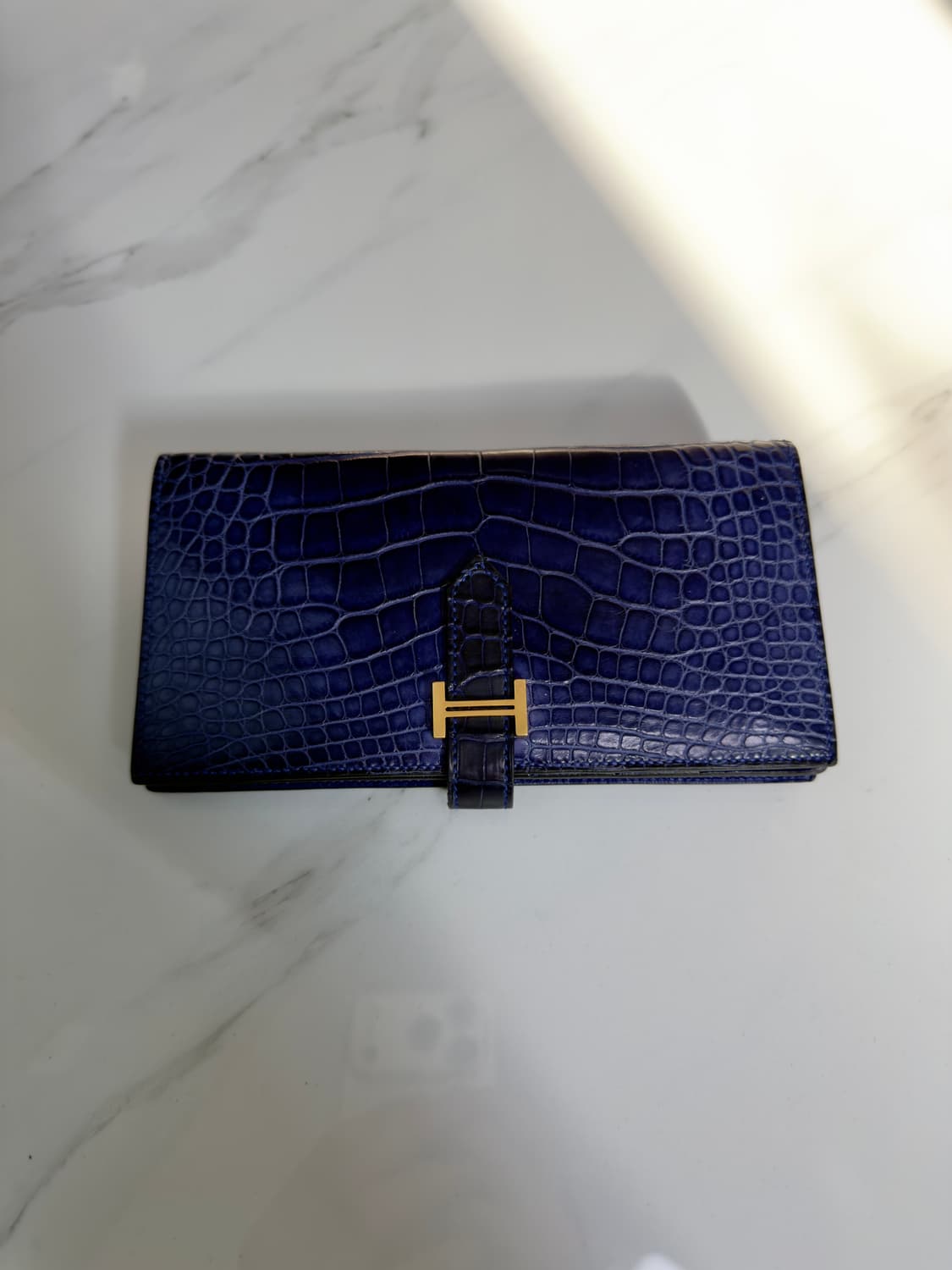 에르메스 베안 와니 악어 장지갑 금장 블루 상품이미지1