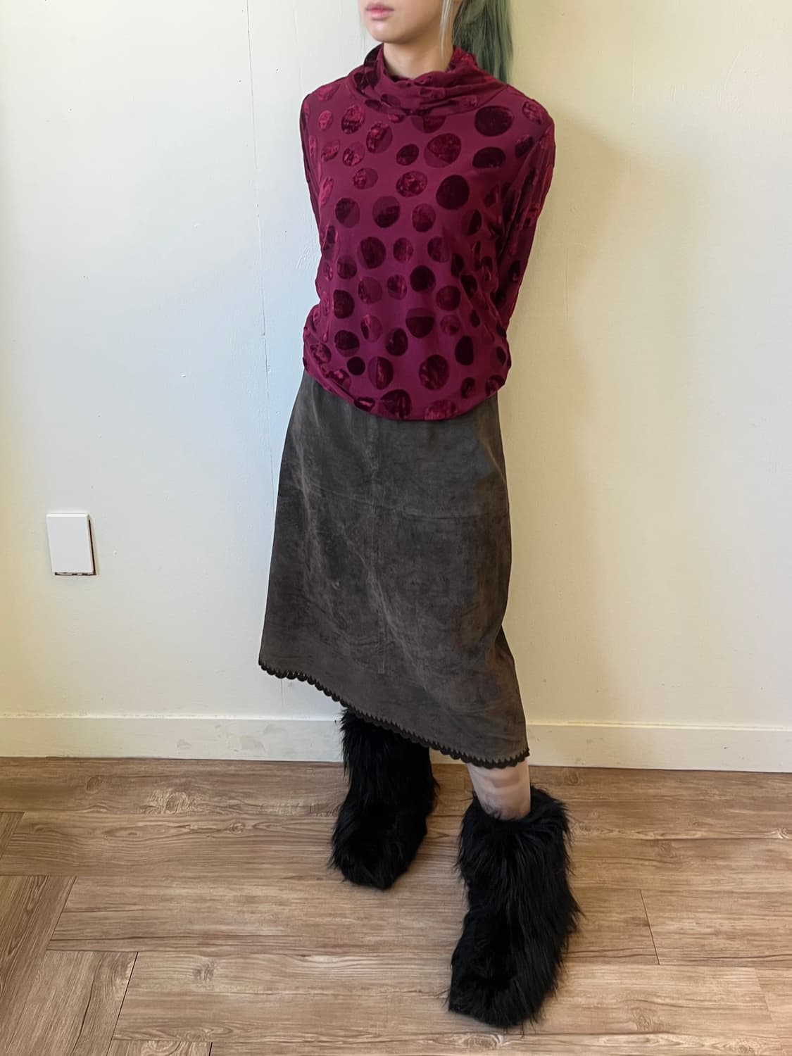 japan vtg 도트 로즈벨벳 터틀넥 상품이미지6