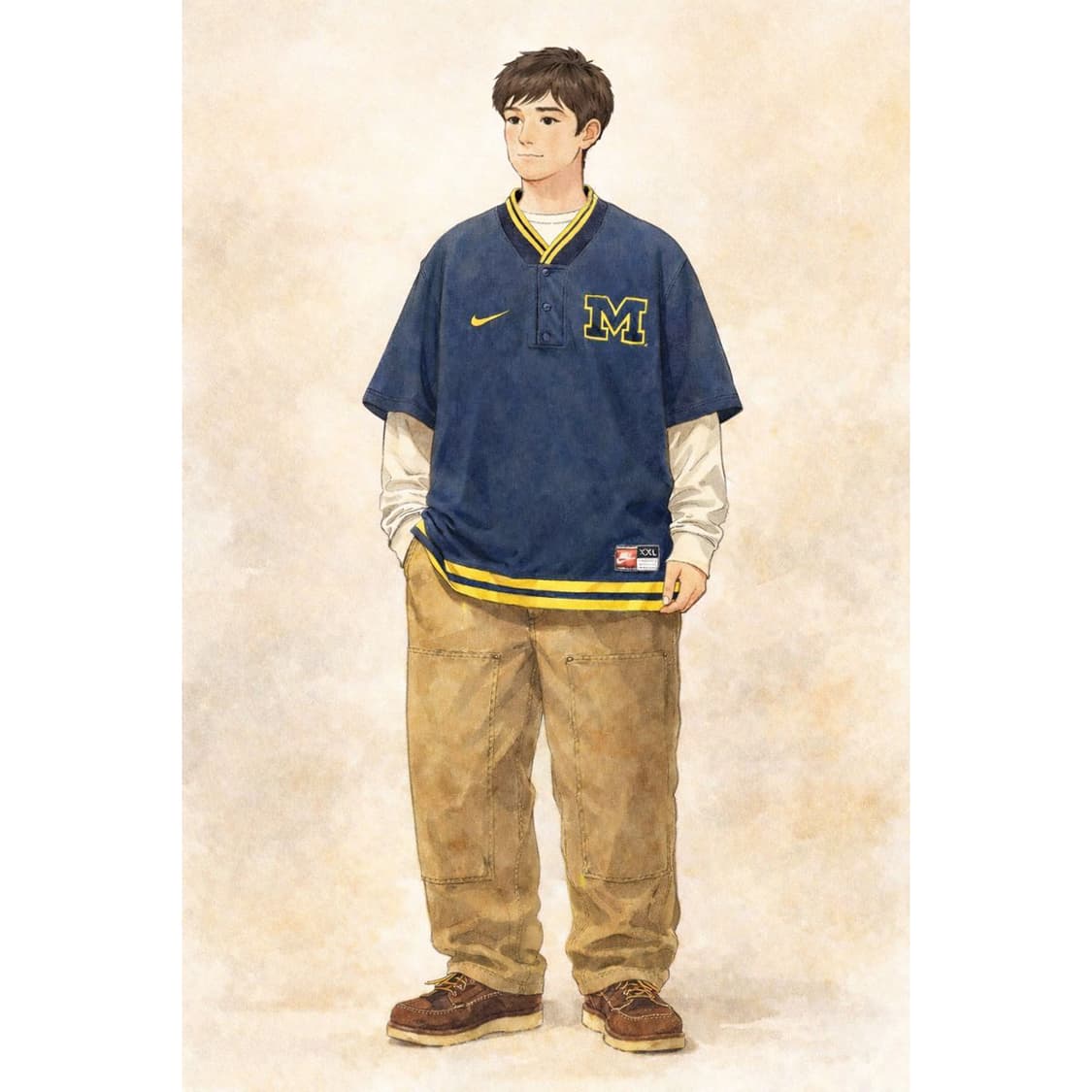 [XXL] 90s 나이키 미시간 유니버싵티 울버린스 풋볼팀 웜업져지  상품이미지9