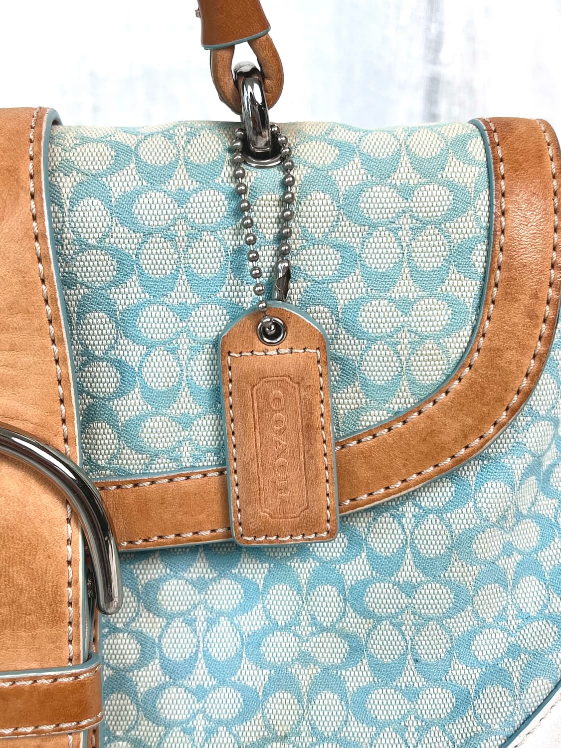 90s coach 민트 시그니처 자카드 캔버스 카라멜 레더 턴락 소호백 상품이미지6