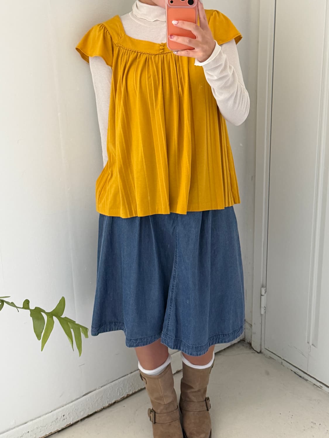 일본빈티지 데님 핀턱 미디스커트 상품이미지4