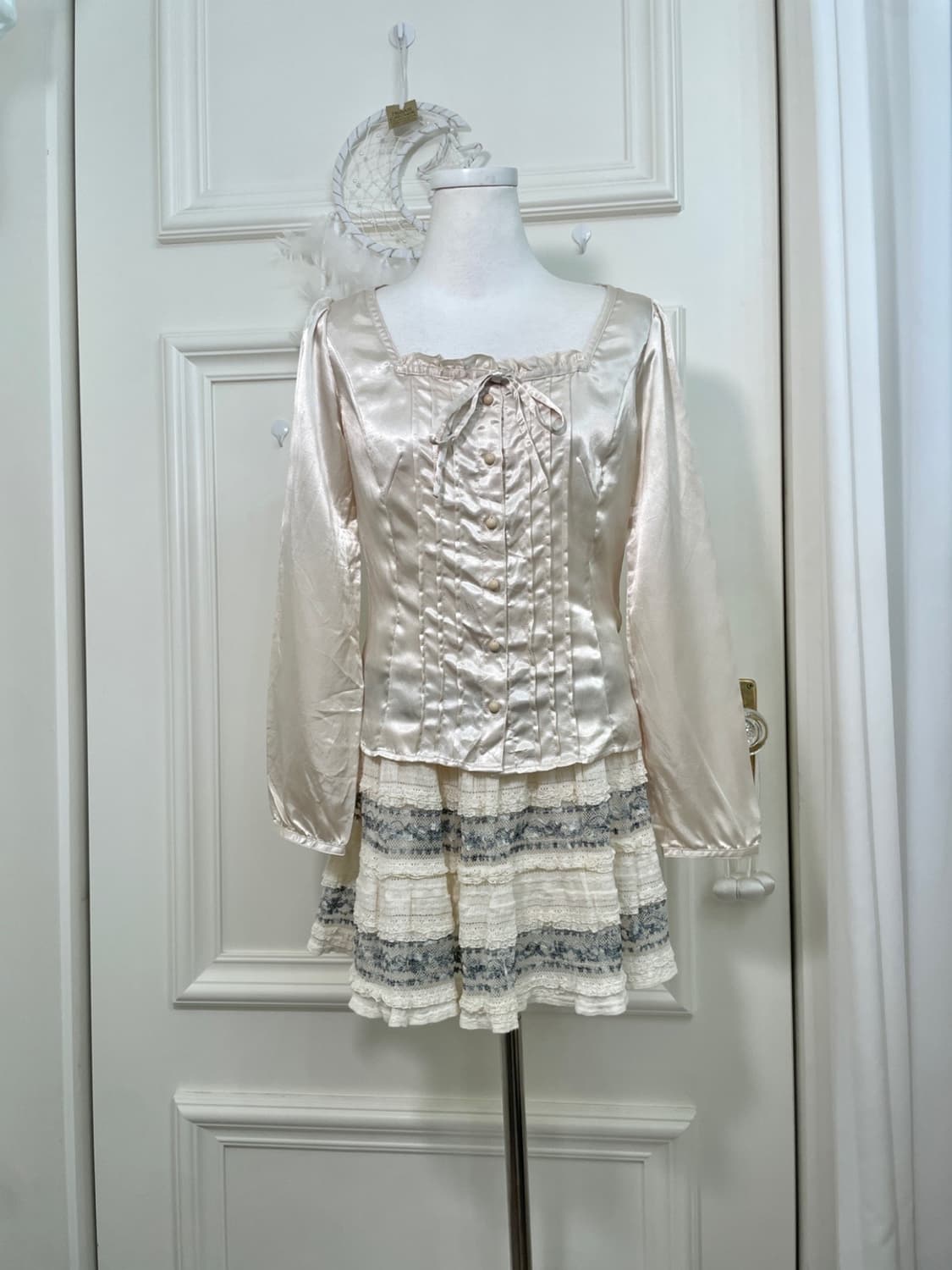ivory khaki lace banding mini skirt 상품이미지8