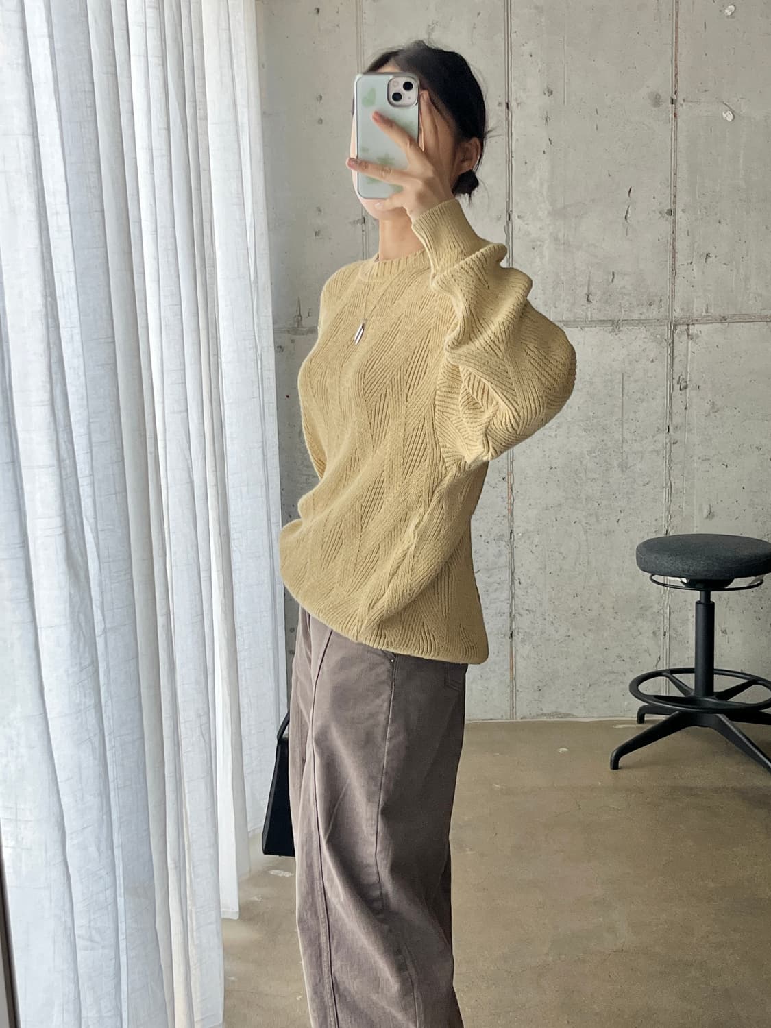 Mitsumine 케이블 롱슬리브 스웨터 버터베이지 상품이미지5