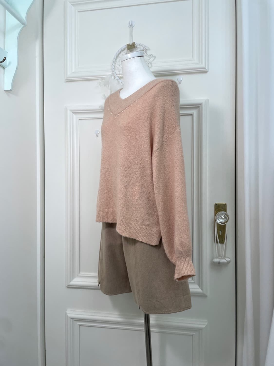 beige wool heart button pocket half pant 상품이미지8