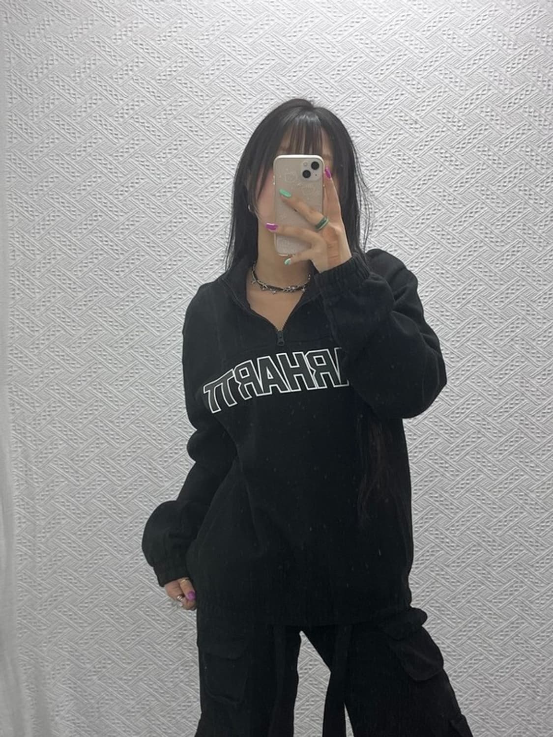 칼하트 레트로 라인스펠로고 약기모 반집업 맨투맨 S C07361 상품이미지1