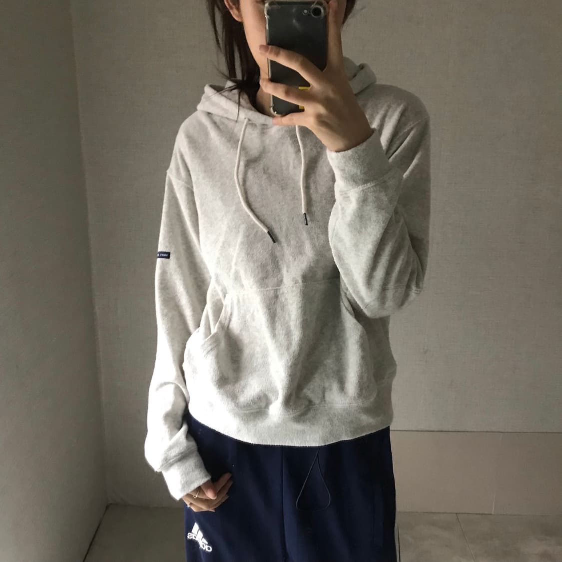 백멜란지 테리 크롭 후드티 상품이미지3