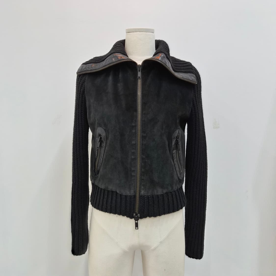 MAX&Co. tricot 블랙 스웨이드 콤비 니트 자켓 상품이미지1